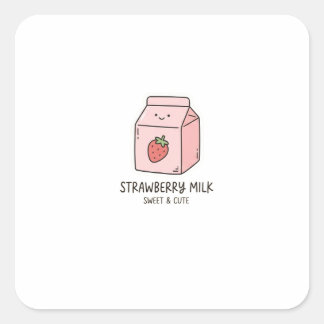 Kawaii Pastel Cute Strawberry Milk Carton Square Sticker