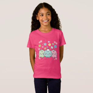 Kawaii Pastel Fluffy Friends & Stars Pink Graphic T-Shirt