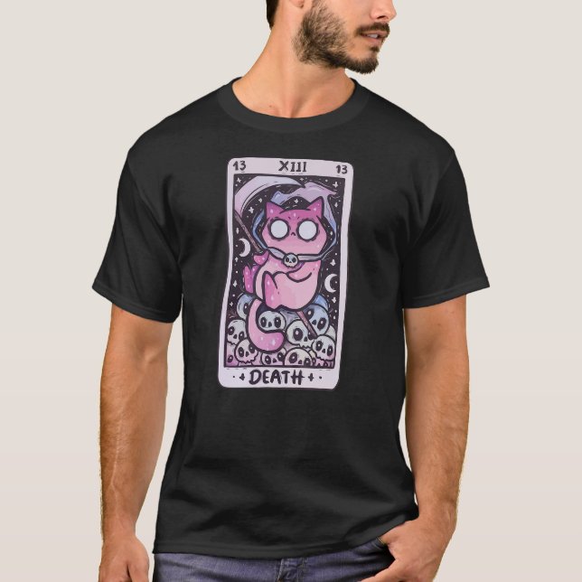 Kawaii Pastel Goth Art the Death Tarot Cute Cat Cr T-Shirt (Front)