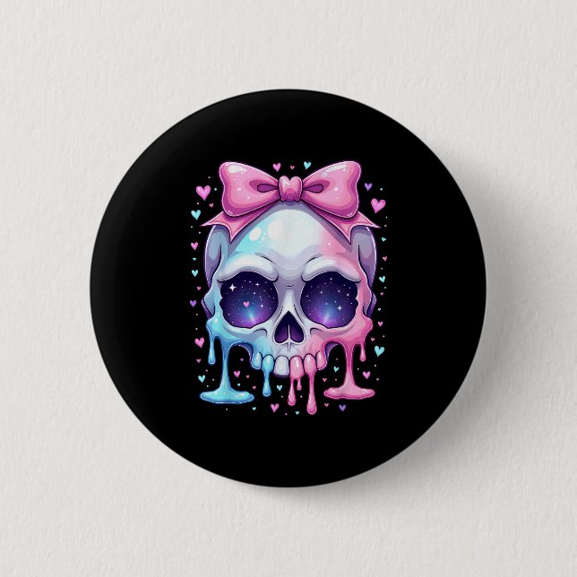 Kawaii Pastel Goth Creepy Bowtie Girl Skull Hallow 6 Cm Round Badge (Front)