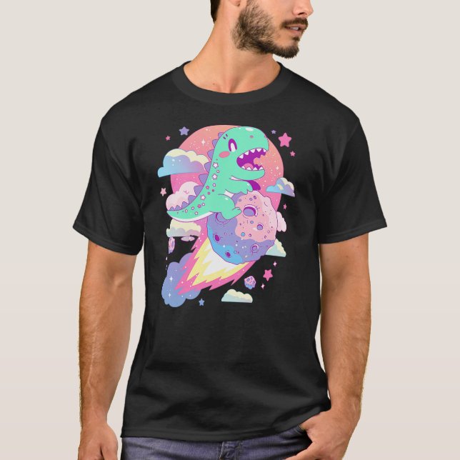 Kawaii Pastel Goth Creepy Cute Chibi Dinosaur on a T-Shirt (Front)