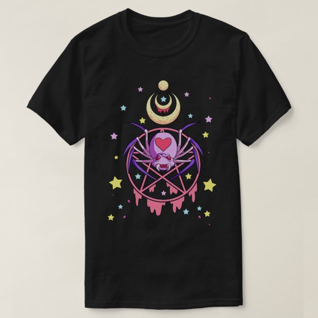 Kawaii Pastel Goth Creepy Pentacle Cute Spider Pen T-Shirt (Design Front)