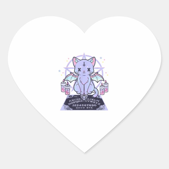 Kawaii Pastel Goth Cute and Creepy Occult Cat Ouij Heart Sticker (Front)