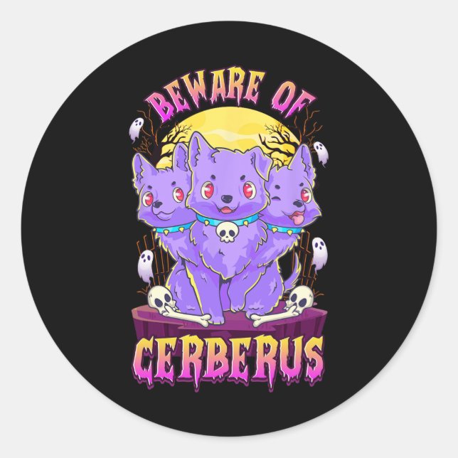 Kawaii Pastel Goth Cute Creepy 3-headed Dog Fun Ce Classic Round Sticker (Front)