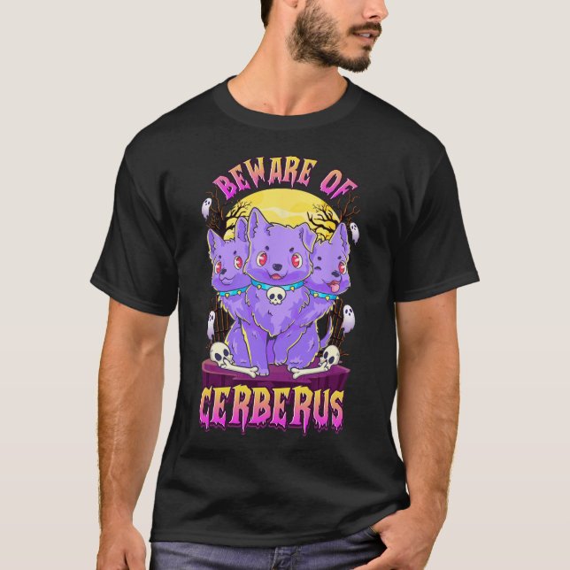 Kawaii Pastel Goth Cute Creepy 3-headed Dog Fun Ce T-Shirt (Front)