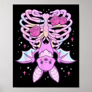 Kawaii Pastel Goth Cute Creepy Bat Skeleton Poster