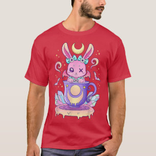Kawaii Pastel Goth Cute Creepy Bunny in Teacup  T-Shirt