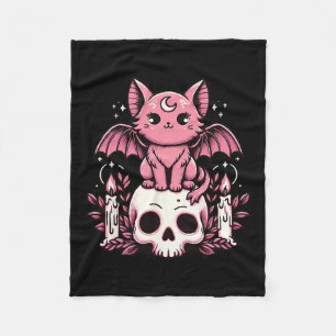 Kawaii Pastel Goth Cute Creepy Cat Bat Skeleton 1 Fleece Blanket