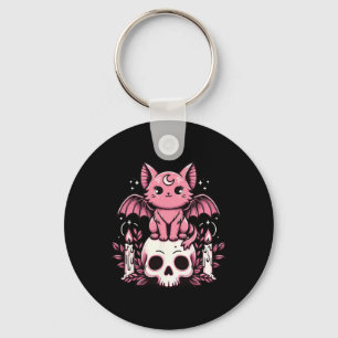 Kawaii Pastel Goth Cute Creepy Cat Bat Skeleton 1  Key Ring