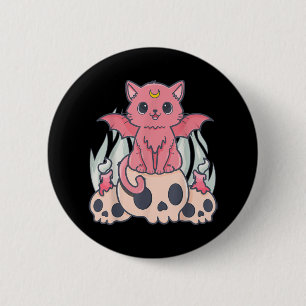 Kawaii Pastel Goth Cute Creepy Demon Cat and Skull 6 Cm Round Badge