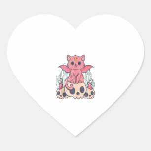 Kawaii Pastel Goth Cute Creepy Demon Cat and Skull Heart Sticker
