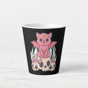 Kawaii Pastel Goth Cute Creepy Demon Cat and Skull Latte Mug