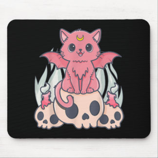Kawaii Pastel Goth Cute Creepy Demon Cat and Skull Mouse Mat