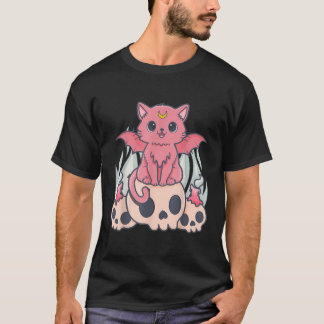 Kawaii Pastel Goth Cute Creepy Demon Cat and Skull T-Shirt