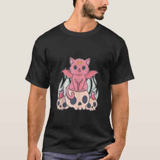 Kawaii Pastel Goth Cute Creepy Demon Cat and Skull T-Shirt