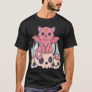 Kawaii Pastel Goth Cute Creepy Demon Cat and Skull T-Shirt