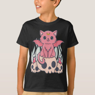 Kawaii Pastel Goth Cute Creepy Demon Cat and Skull T-Shirt
