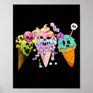 Kawaii Pastel Goth Cute Creepy Ice Cream Skull Poster