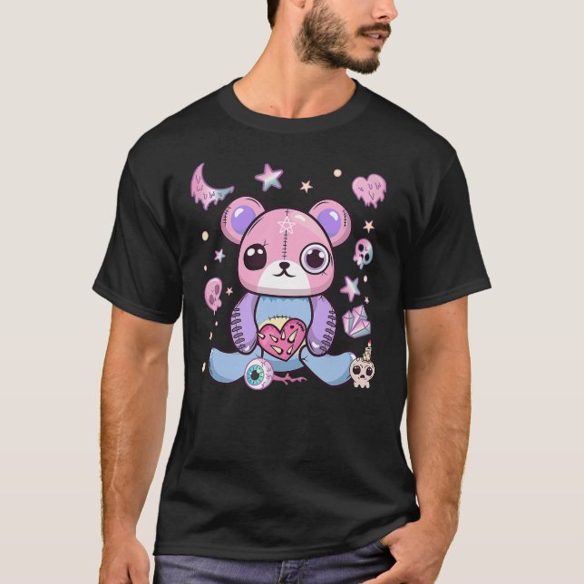 Kawaii Pastel Goth Cute Creepy Teddy Bear Japanese T-Shirt (Front)
