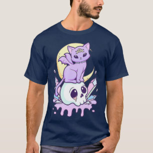 Kawaii Pastel Goth Cute Creepy Witchy Cat and T-Shirt