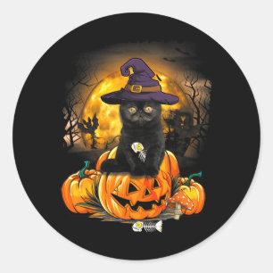 Kawaii Pastel Goth Y Halloween Black Cat Witch Hat Classic Round Sticker