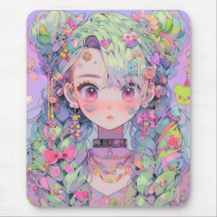 Kawaii Pastel Harajuku Anime Girl With Braids Mouse Mat