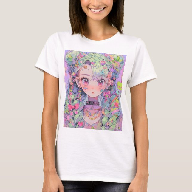 Kawaii Pastel Harajuku Anime Girl With Braids T-Shirt (Front)