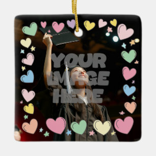 Kawaii Pastel Hearts Photo Border Customisable Ceramic Ornament