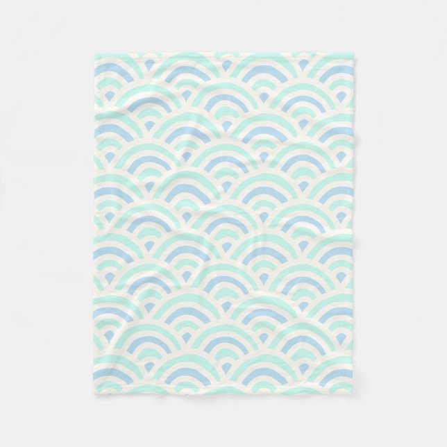 Kawaii Pastel Japanese Seigaiha Pattern Fleece Blanket (Front)