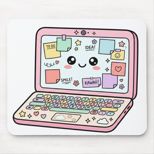 Kawaii Pastel Laptop Study Vibes Sticker Mouse Mat (Front)