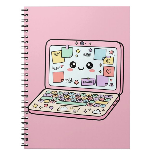 Kawaii Pastel Laptop Study Vibes Sticker Notebook (Front)