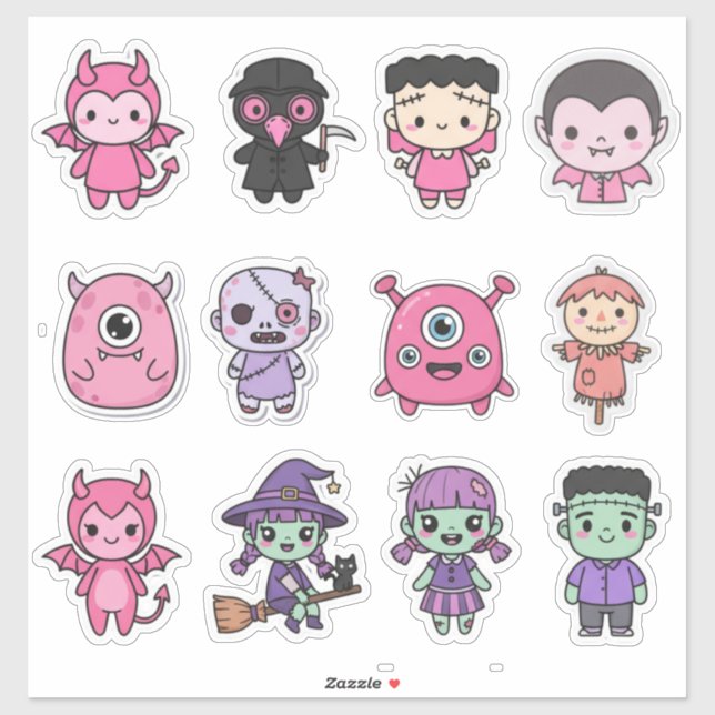 Kawaii Pastel Monster Squad Sticker Pack (Sheet)