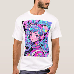 Kawaii Pastel Pink and Blue Space Anime Girl T-Shirt