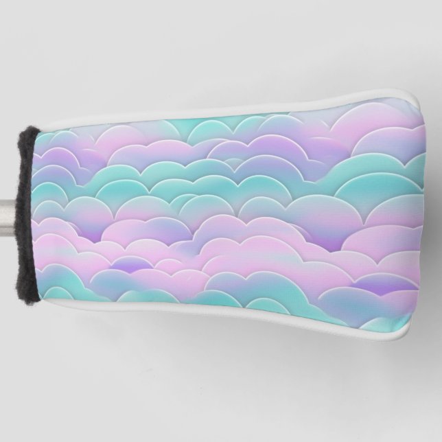 Kawaii Pastel Pink Blue Clouds Repeating Pattern Golf Head Cover (Front)
