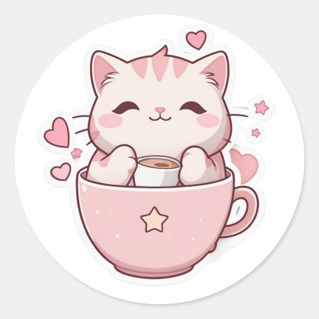 kawaii pastel pink cat Sticker  (Front)
