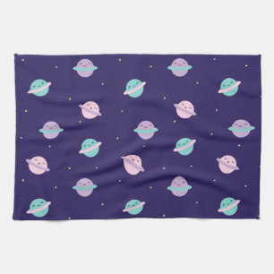 Kawaii Pastel Planets Tea Towel