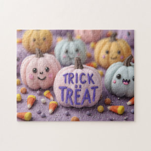 Kawaii Pastel Pumpkins with Trick or Treat Text Jigsaw Puzzle