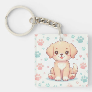 Kawaii Pastel Puppy Paw Pattern Key Ring