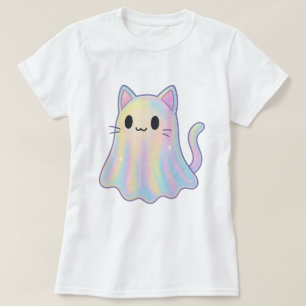 Kawaii Pastel Rainbow Cat Ghost   Spooky Aesthetic T-Shirt