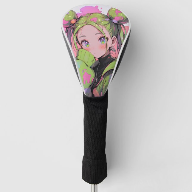 Kawaii Pastel Splatter Anime Girl Golf Head Cover (Front)