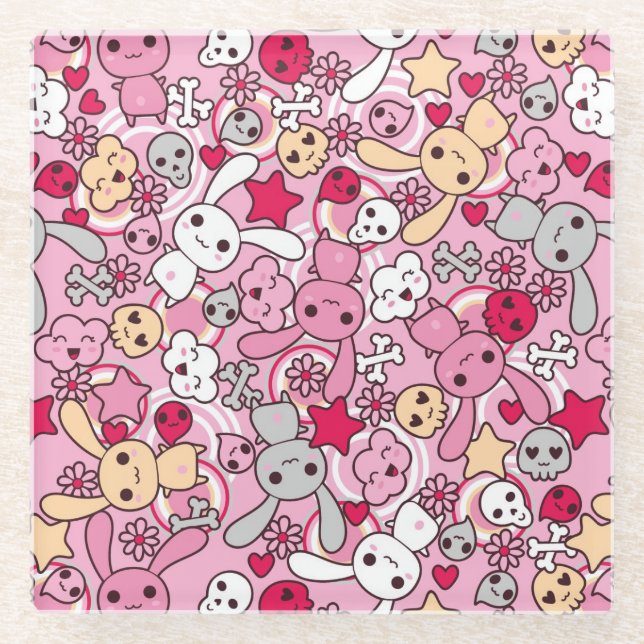 Kawaii pattern glass coaster (Front)