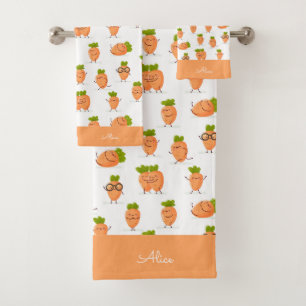 Kawaii pattern of fun carrots bath towel set