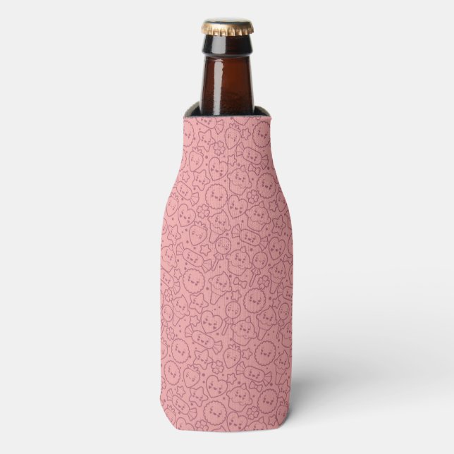 Kawaii pattern with cute cakes bottle cooler (Bottle Front)