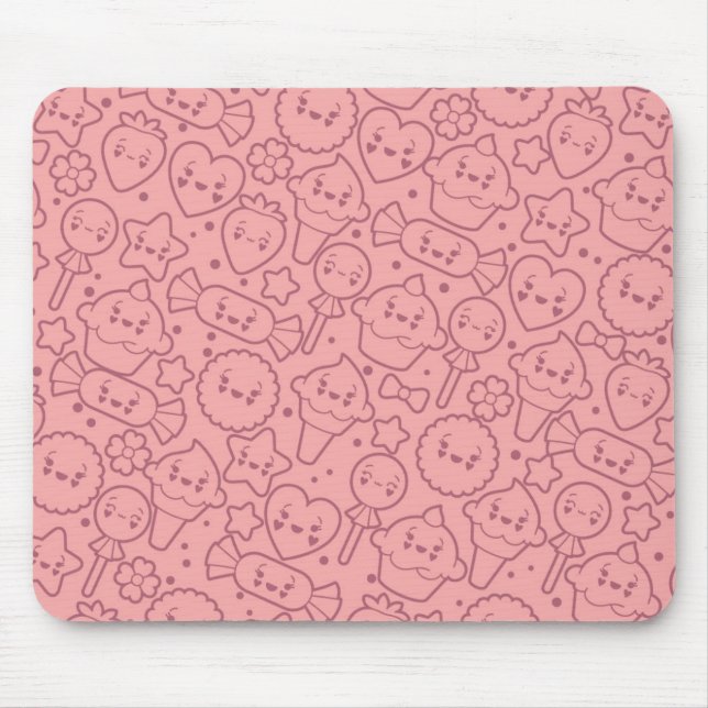 Kawaii pattern with cute cakes mouse mat (Front)