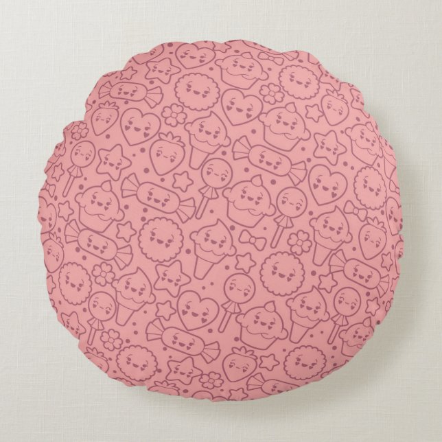 Kawaii pattern with cute cakes round cushion (Front)