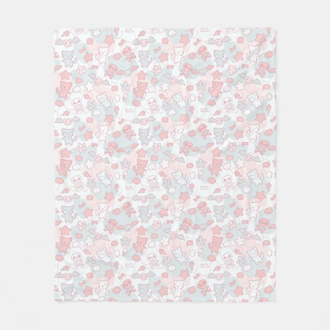 kawaii pattern with doodle fleece blanket (Front)