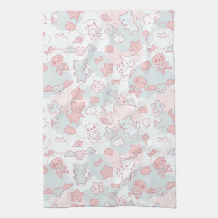 kawaii pattern with doodle tea towel