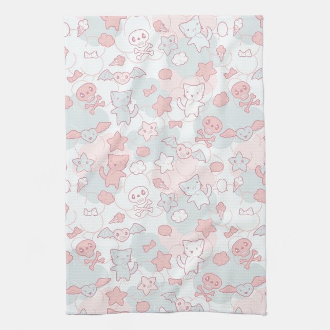 kawaii pattern with doodle tea towel (Vertical)
