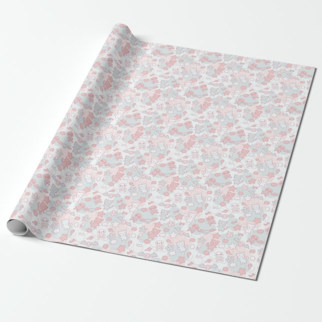 kawaii pattern with doodle wrapping paper (Unrolled)