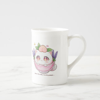 Kawaii Peach Cat in Lavender Teacup Coffee Mug